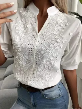 2024 Spring Embroidery Women Blouse - Vintage Cotton Hollow-out Tops