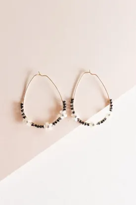 Alexa Flowered Teardrop Hoop | Black and White Delicate Earring