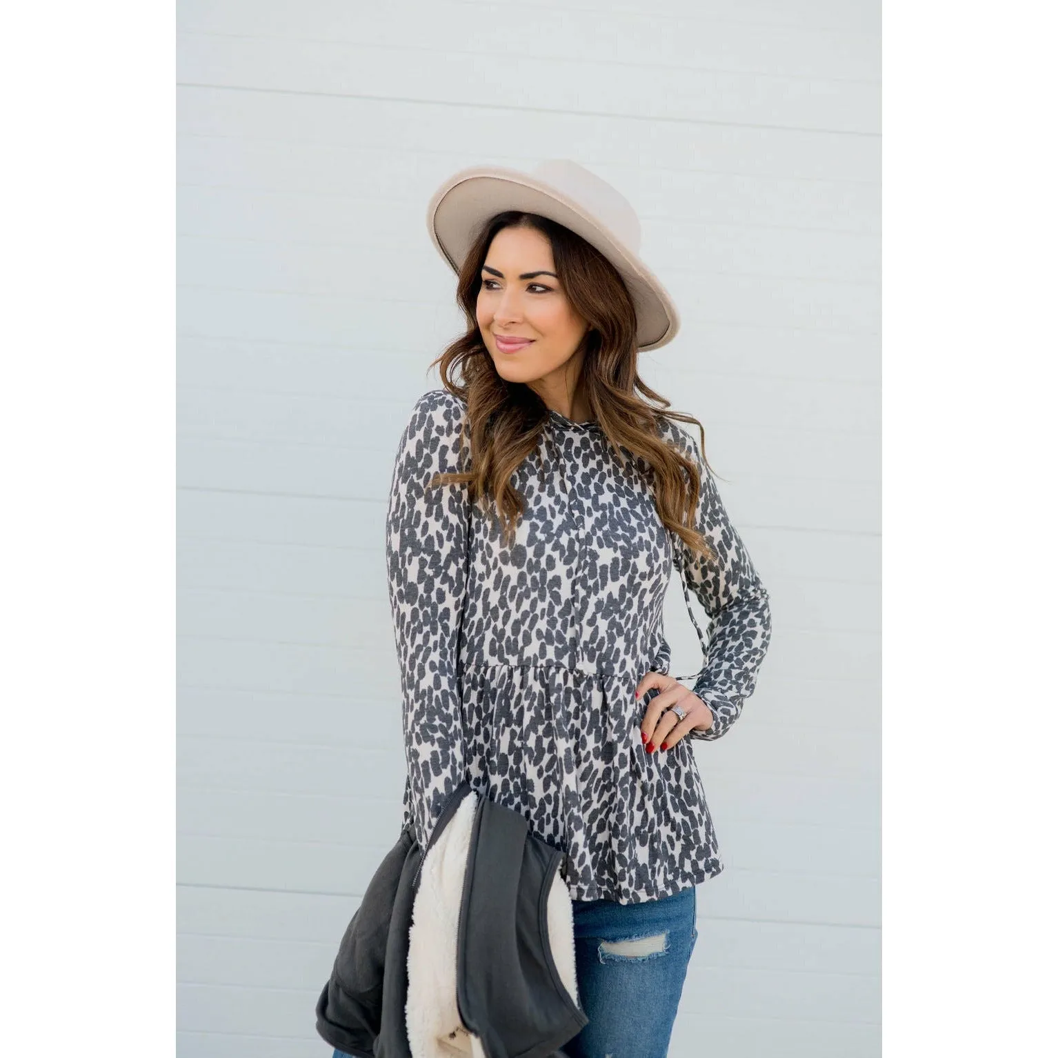 Animal Print Loose Peplum Hoodie