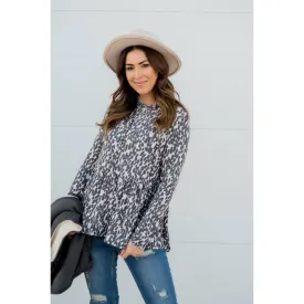 Animal Print Loose Peplum Hoodie