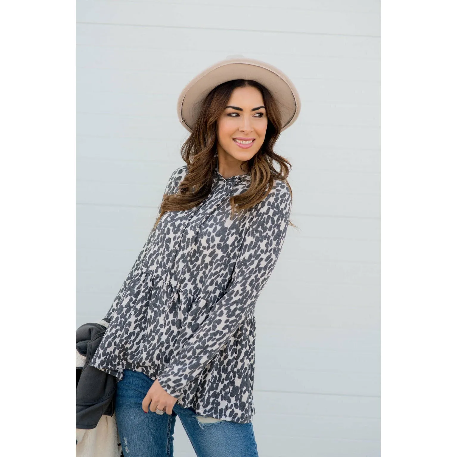 Animal Print Loose Peplum Hoodie