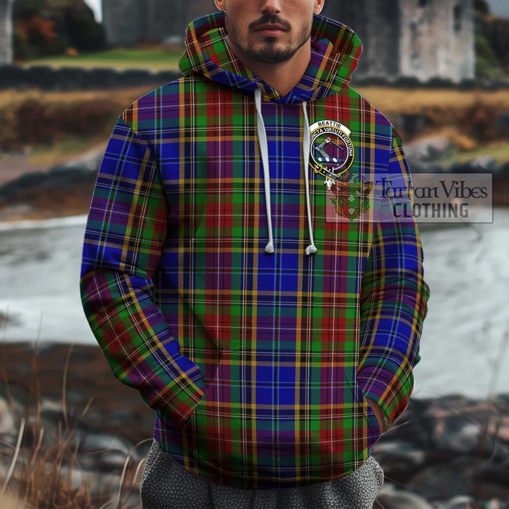 Beattie Tartan Cotton Hoodie with Family Crest