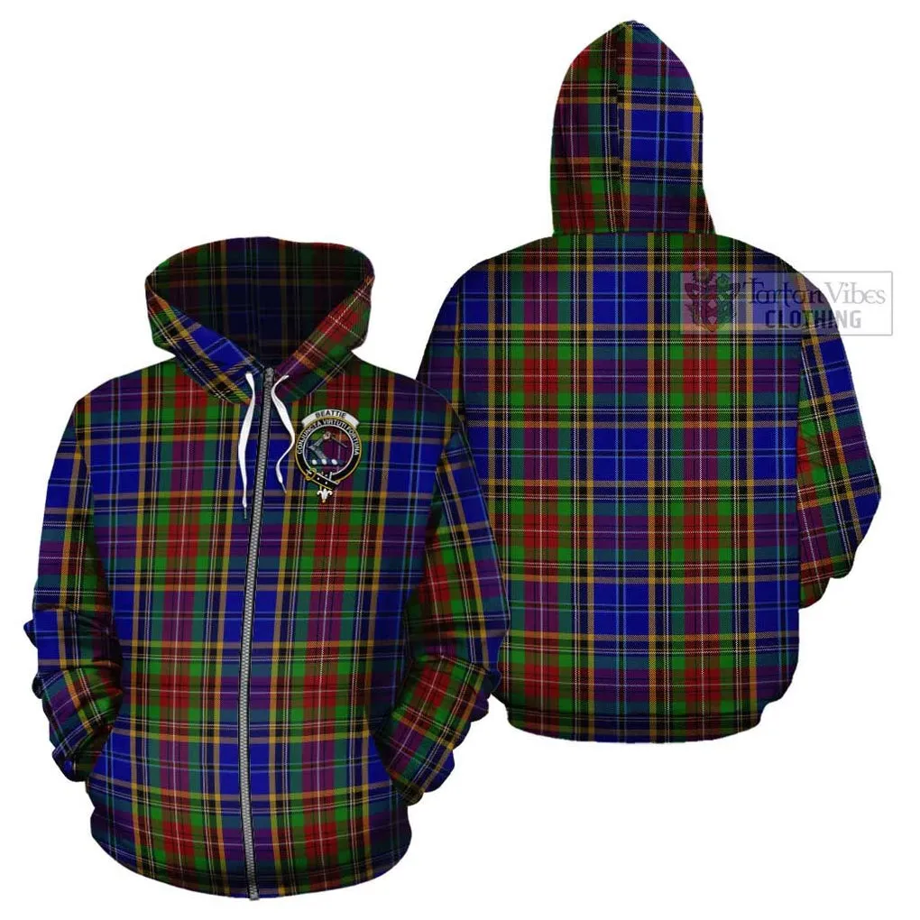 Beattie Tartan Cotton Hoodie with Family Crest