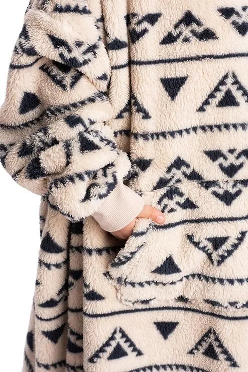 Beige Print Kids Sherpa Hoodie Blanket - Ultimate Coziness for Play, Sleep, and Adventure