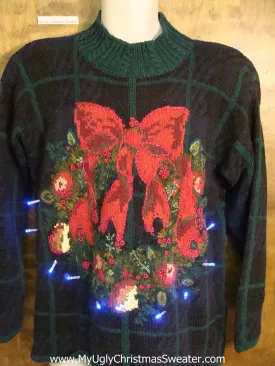 Big Red Bow 80s Cute Christmas Sweater with Lights