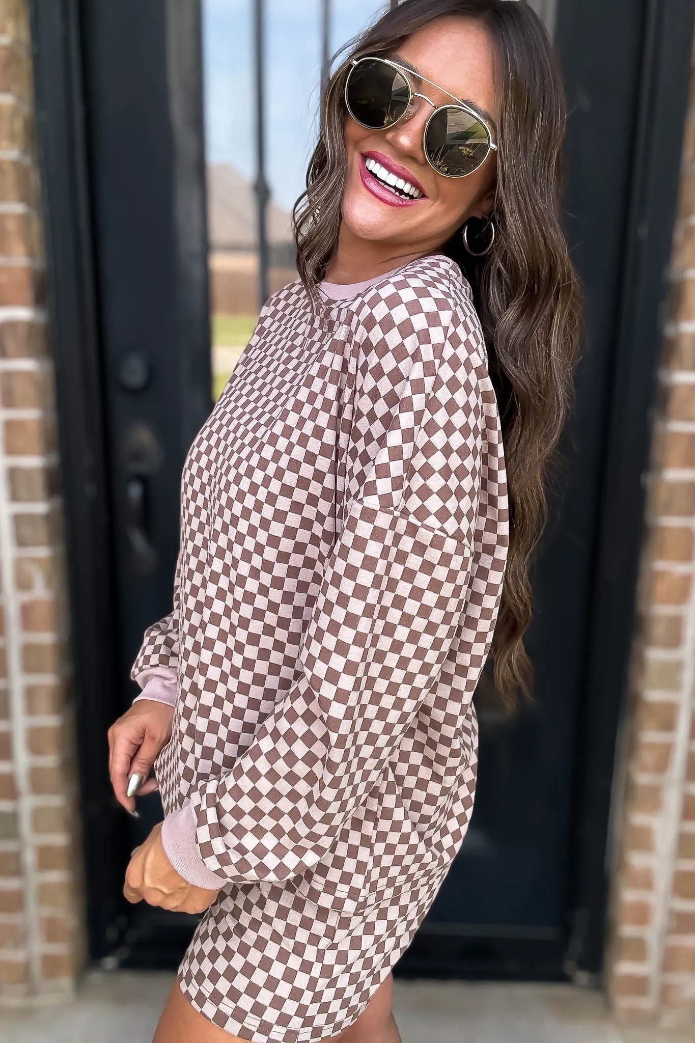 Checkerboard Soft Brushed Knit Pullover