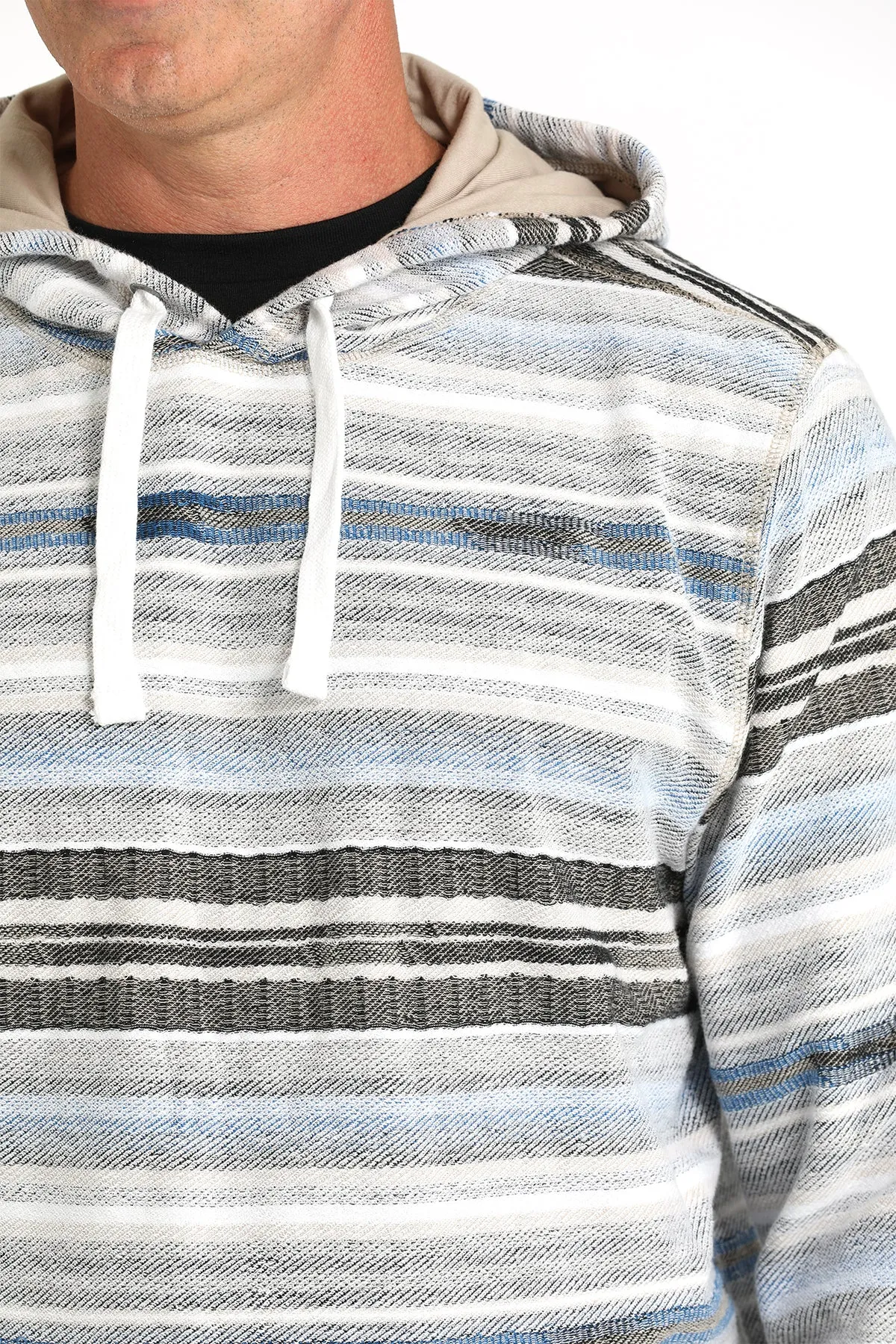 Cinch Men's Striped Lightweight Pullover Hoodie in Gray & Blue