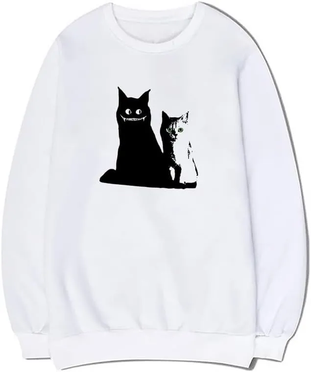 CORIRESHA Cat lovers Sweatshirt Crewneck Long Sleeves Soft Cotton Cute Pullover