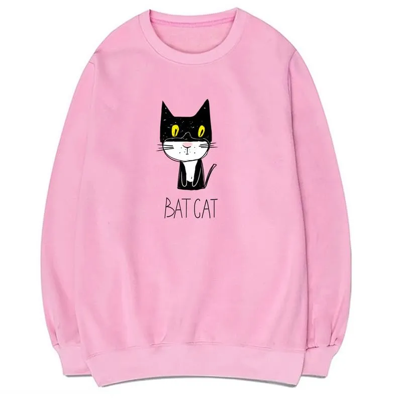 CORIRESHA Unisex Funny Bat Cat Long Sleeve Crewneck Soft Cotton Pullover Sweatshirt