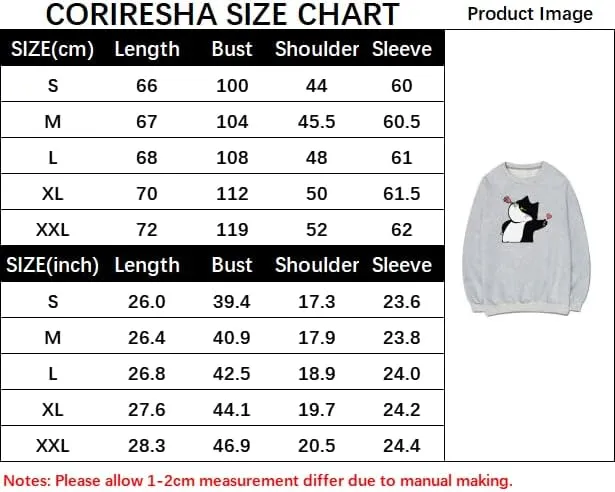 CORIRESHA Women's Cute Cat Heart Crewneck Long Sleeve Casual Soft Pullover Sweatshirt