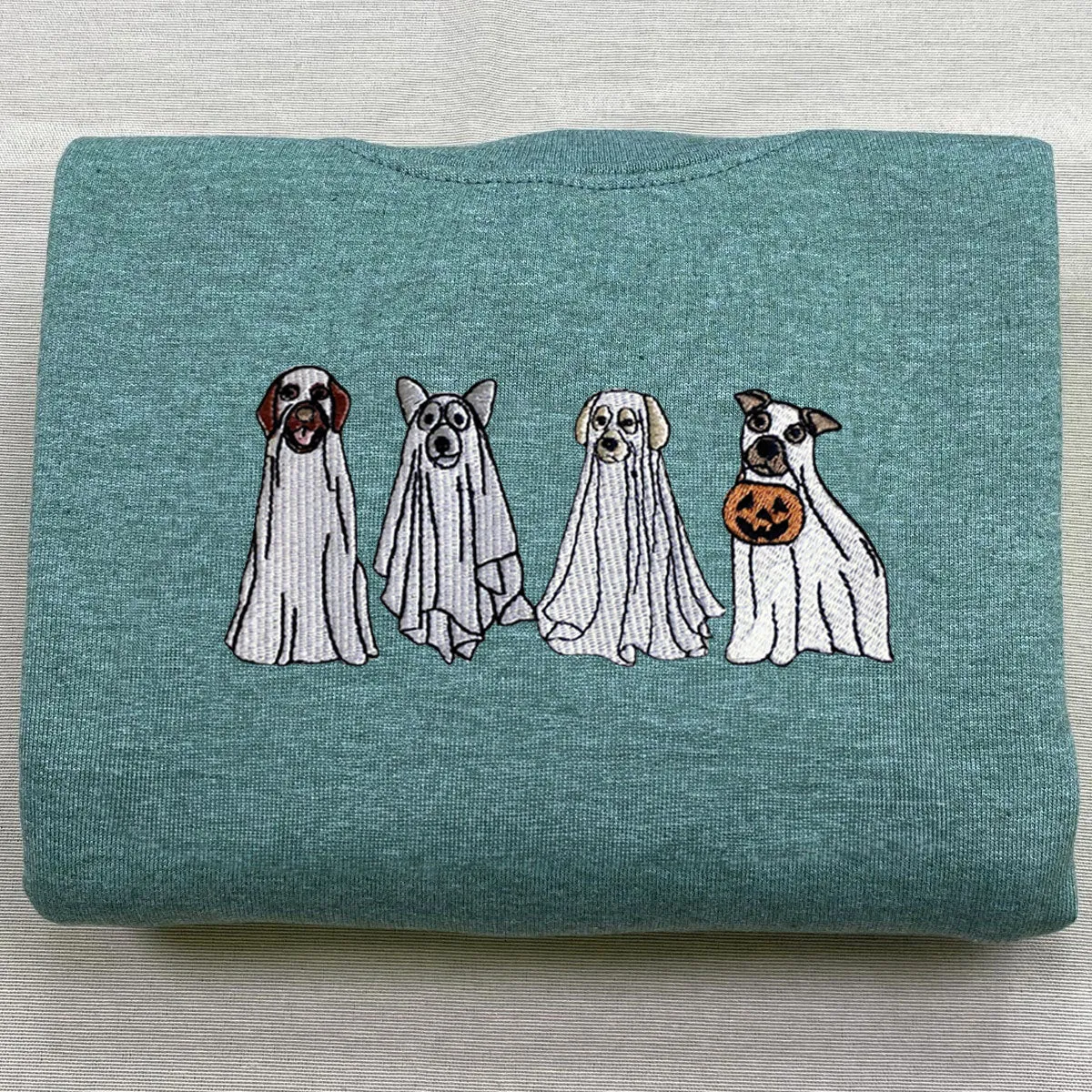 Cute Ghost Dog Halloween Sweatshirt Embroidered, Dog Lovers Crewneck or Hoodie