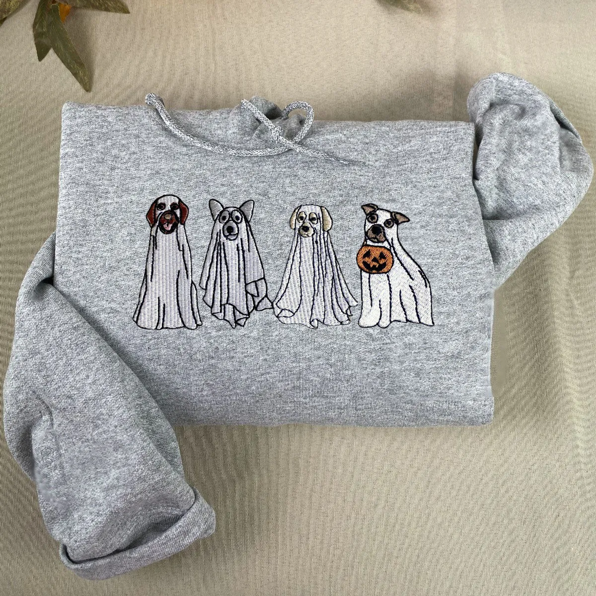 Cute Ghost Dog Halloween Sweatshirt Embroidered, Dog Lovers Crewneck or Hoodie