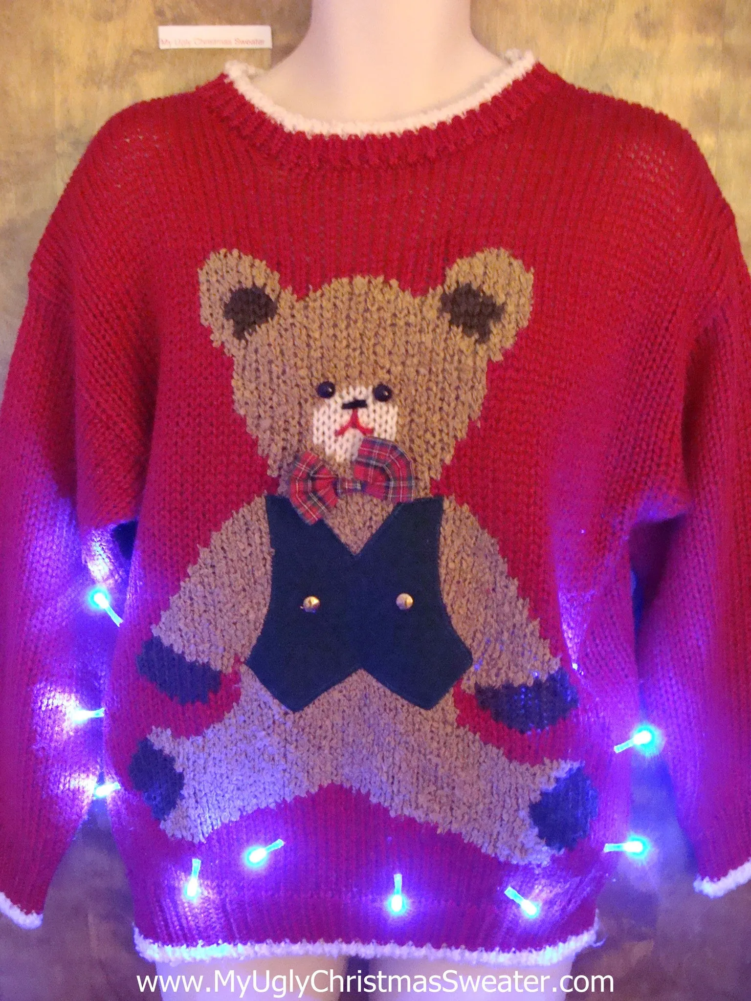 Cute Teddy Bear Ugly Christmas Sweater with Lights