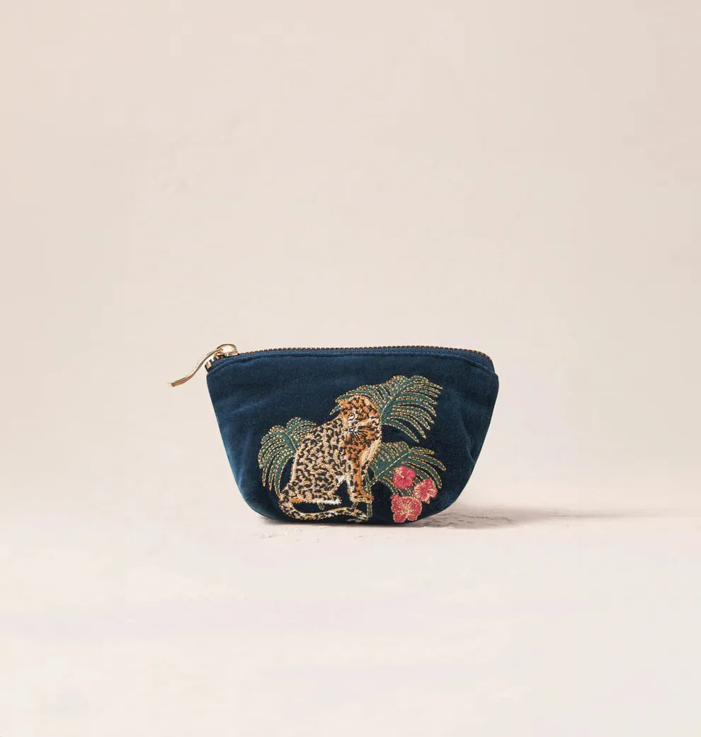 Elizabeth Scarlett Jungle Jaguar Ink Blue Velvet Coin Purse