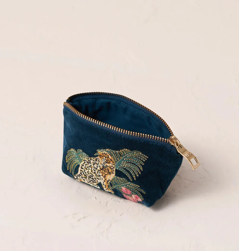 Elizabeth Scarlett Jungle Jaguar Ink Blue Velvet Coin Purse