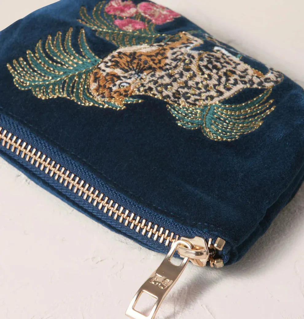 Elizabeth Scarlett Jungle Jaguar Ink Blue Velvet Coin Purse