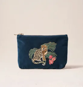 Elizabeth Scarlett Jungle Jaguar Ink Blue Velvet Mini Pouch