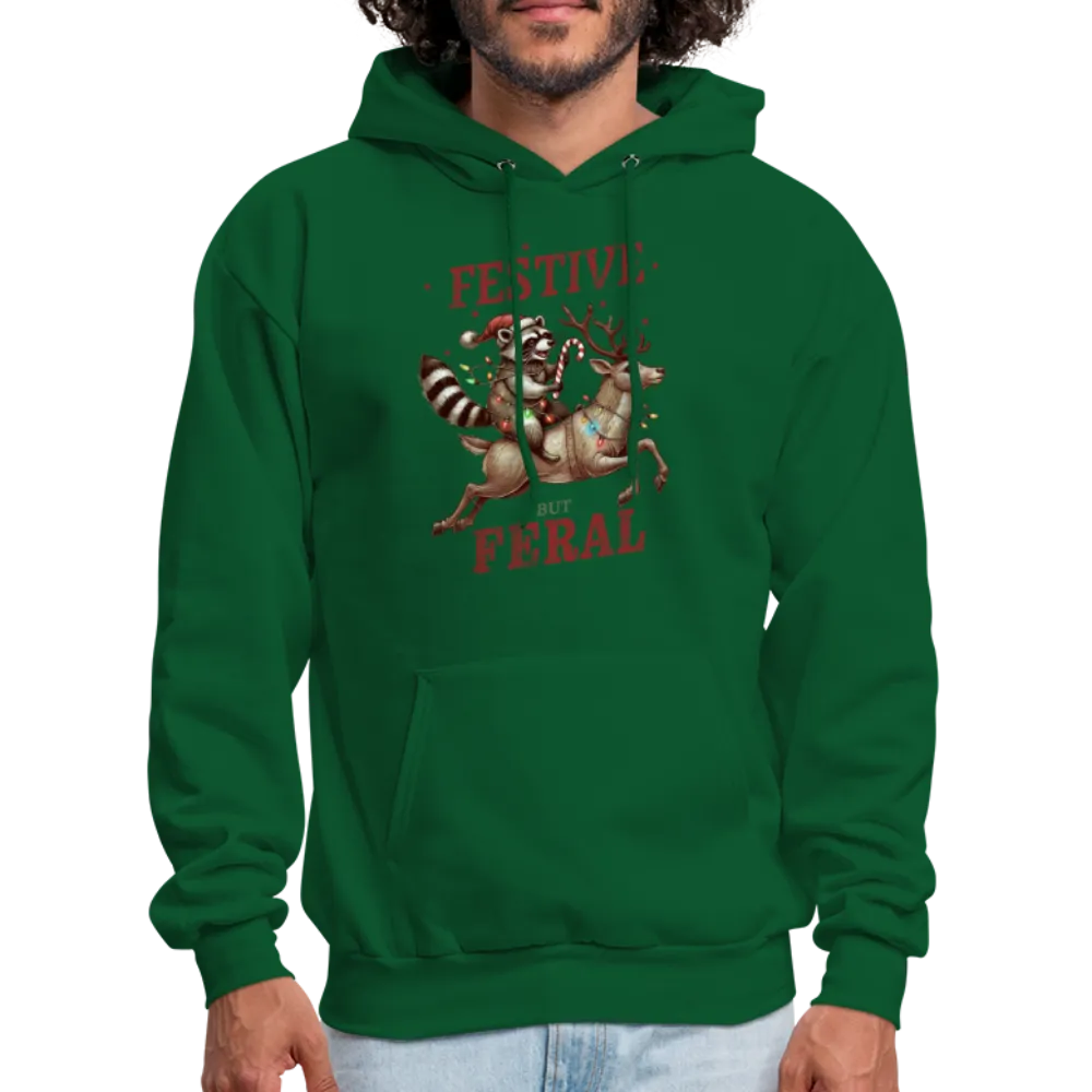 Festive But Feral Raccoon Christmas Hoodie