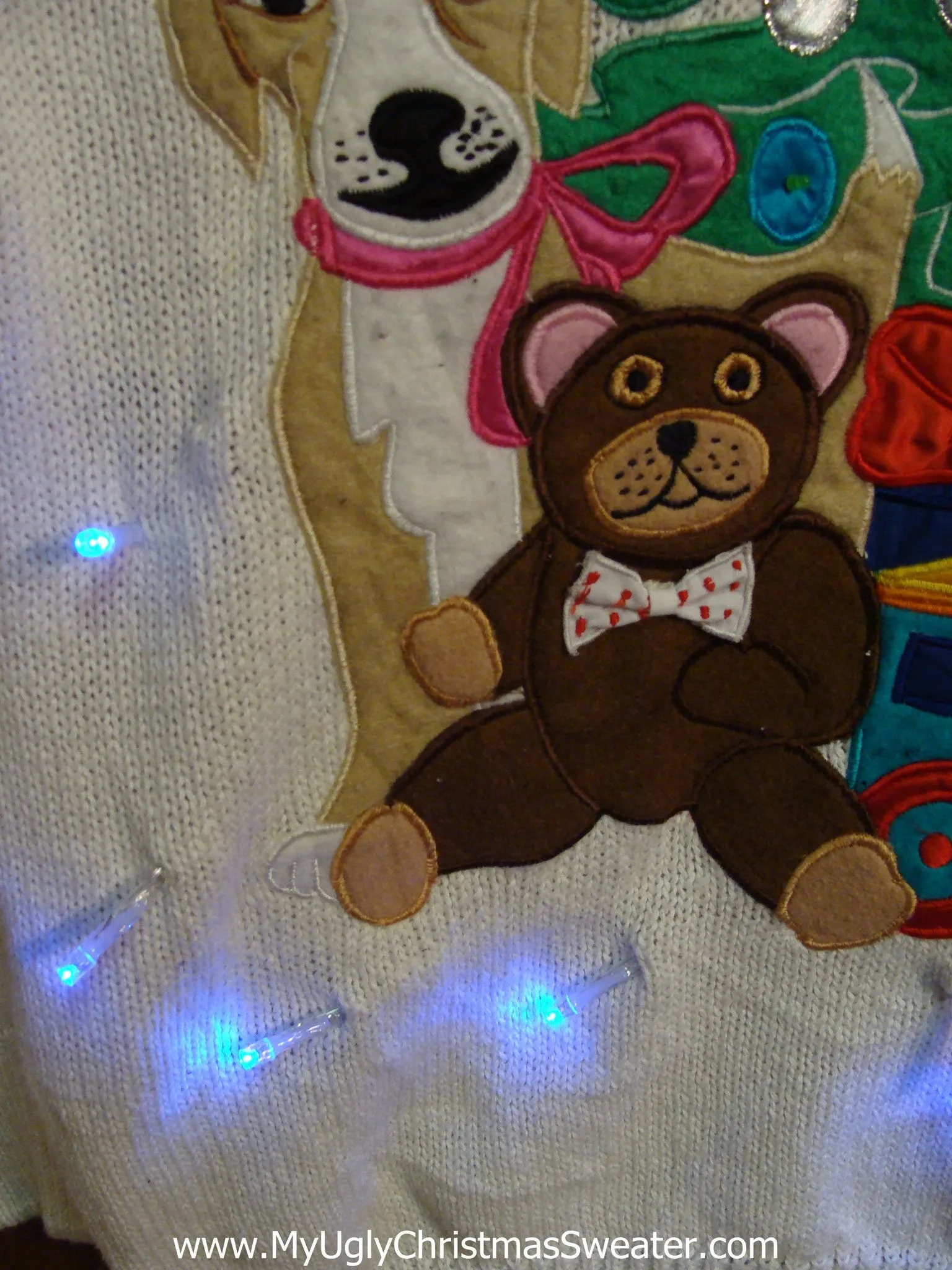 Funny 80s Tree with Dog and Toys Light Up Ugly Christmas Jumper