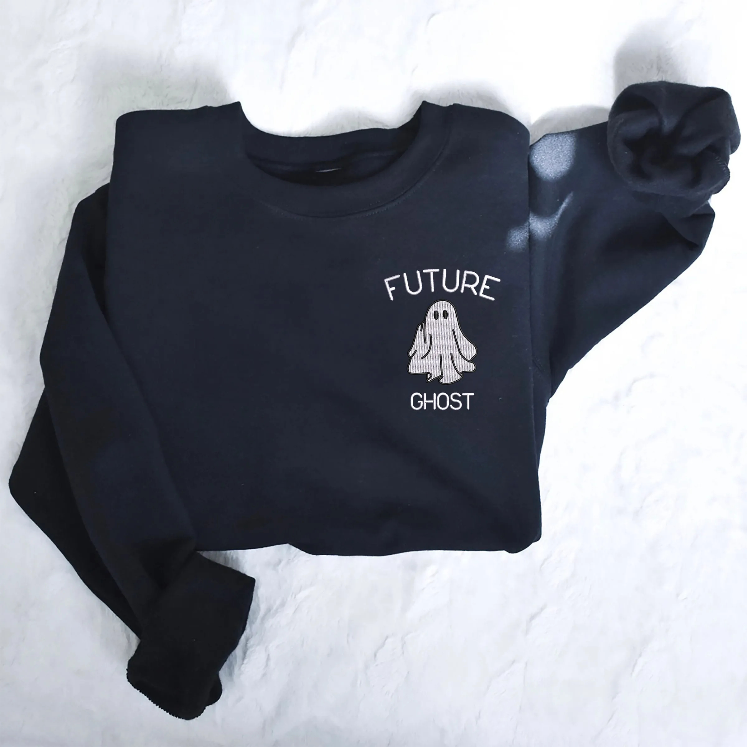 Future Ghost Sweatshirt, Funny Halloween Hoodie with Embroidered on Pocket, Bat on Sleeve