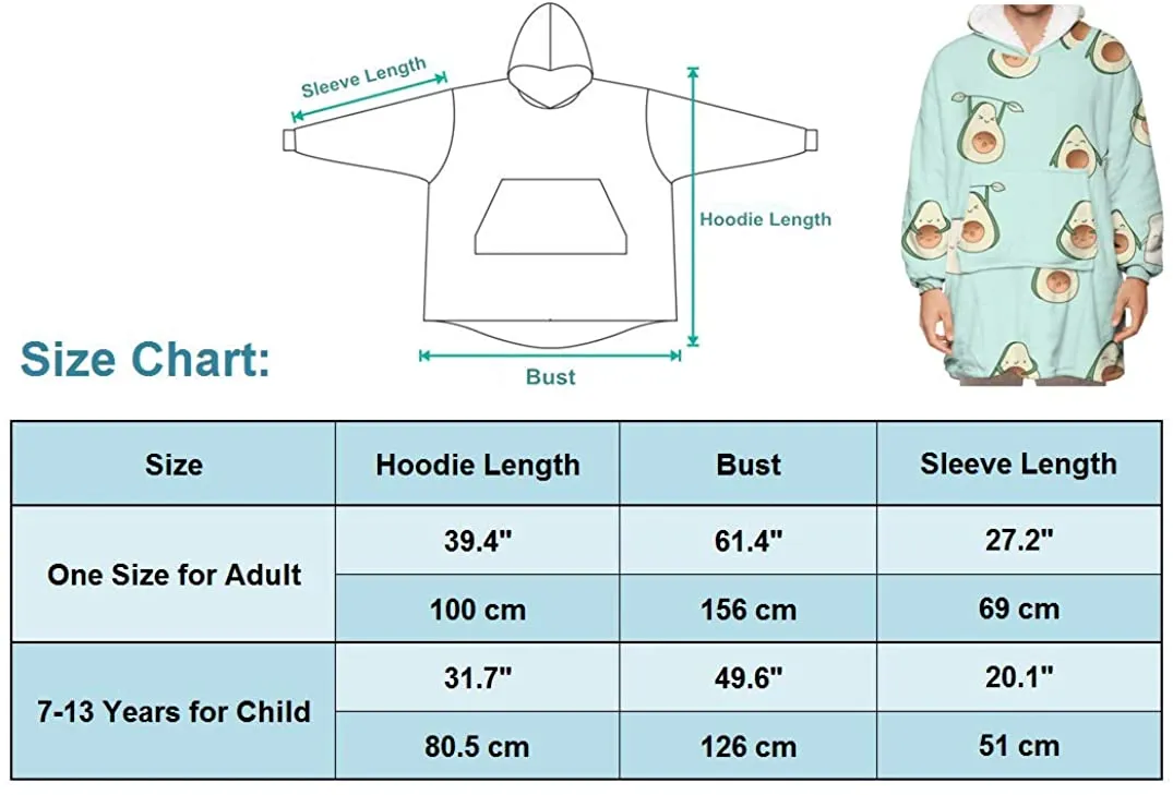 Geagodelia Oversized Hoodie Blanket Fluffy Fleece Blanket Hoodie for Men Women Kids Hooded Blanket with Big Front Pocket Family Matching