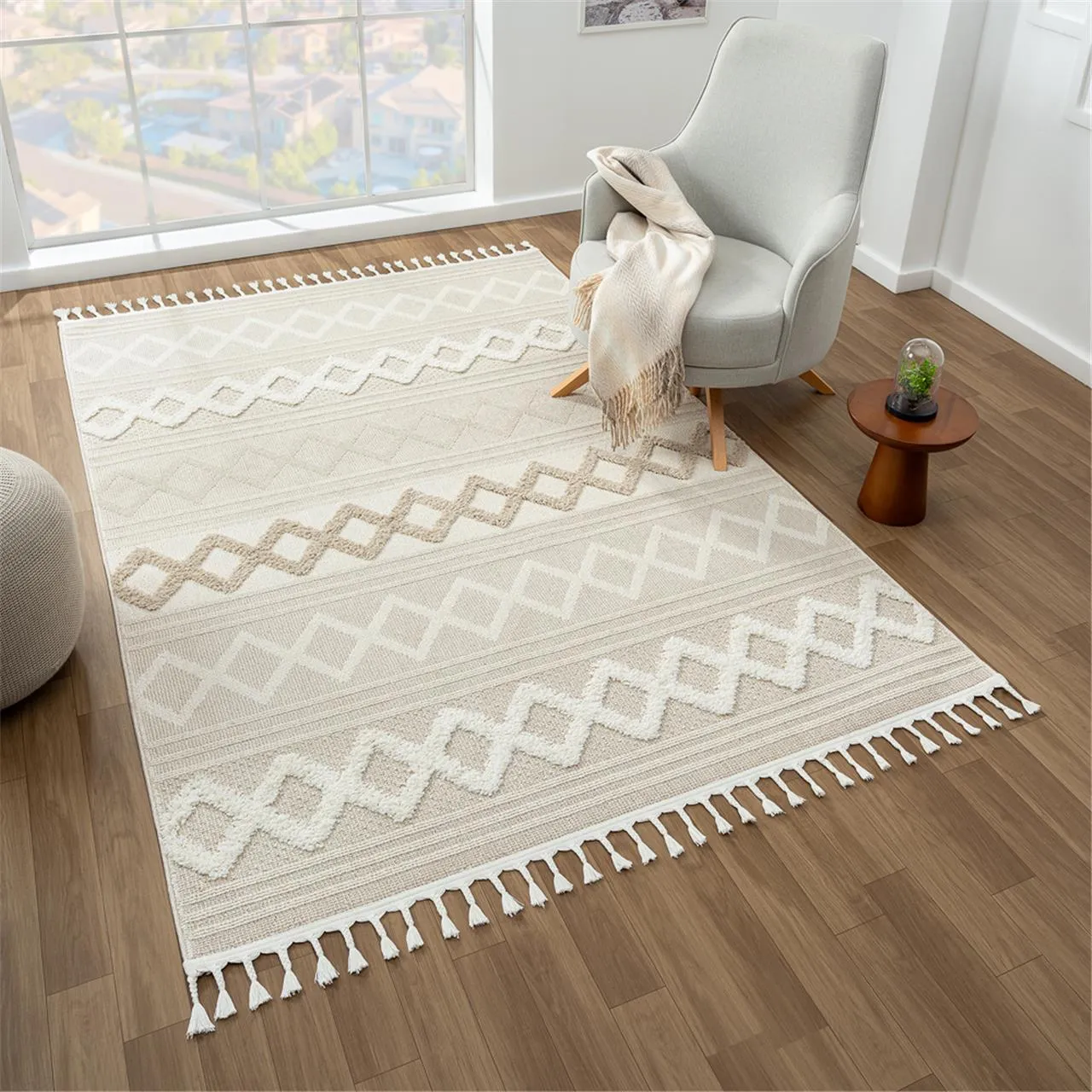 Geometric Design Turkish Rug 542 Fawn