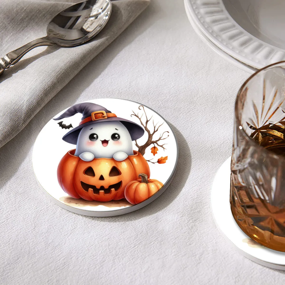 Ghostly Popup Pumpkin Coasters