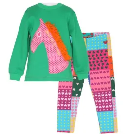 Girls Green Horse Legging Set