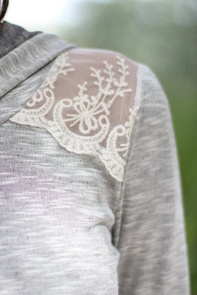 Gray Hoodie With Lace Trim