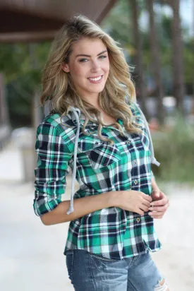 Green Plaid Hooded Top