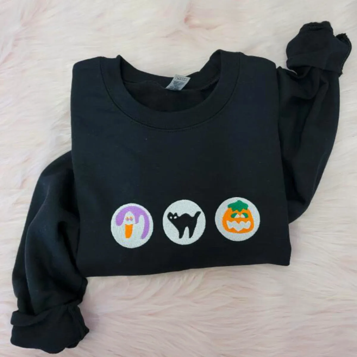 Halloween Cookies Boo Sweatshirt with Embroidered Spooky Season Ghost Pumpkin Crewneck or Hoodie