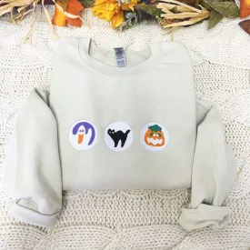 Halloween Cookies Boo Sweatshirt with Embroidered Spooky Season Ghost Pumpkin Crewneck or Hoodie