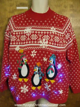 Happy Feet Penguins Nordic Light Up Ugly Xmas Sweater