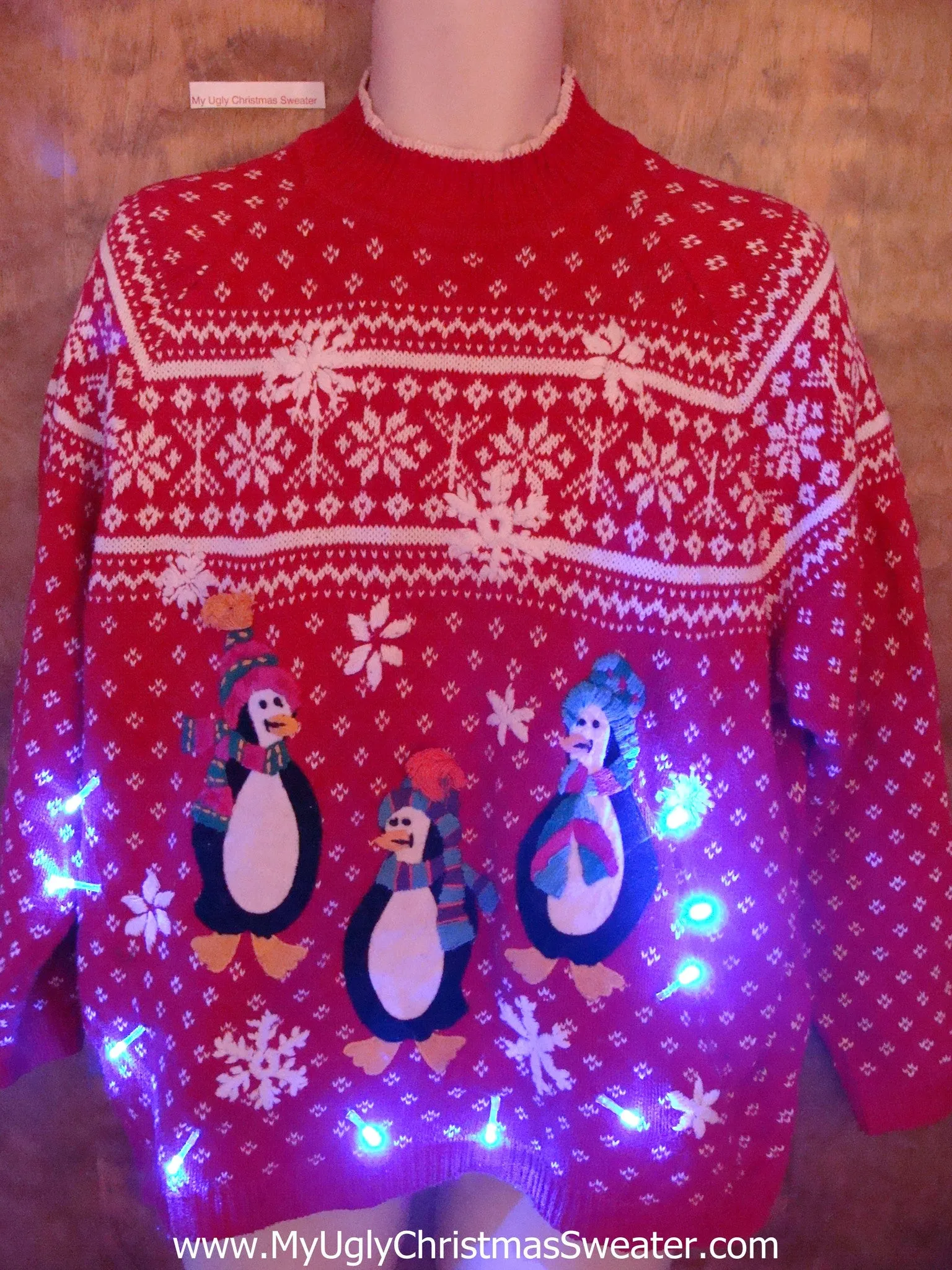 Happy Feet Penguins Nordic Light Up Ugly Xmas Sweater