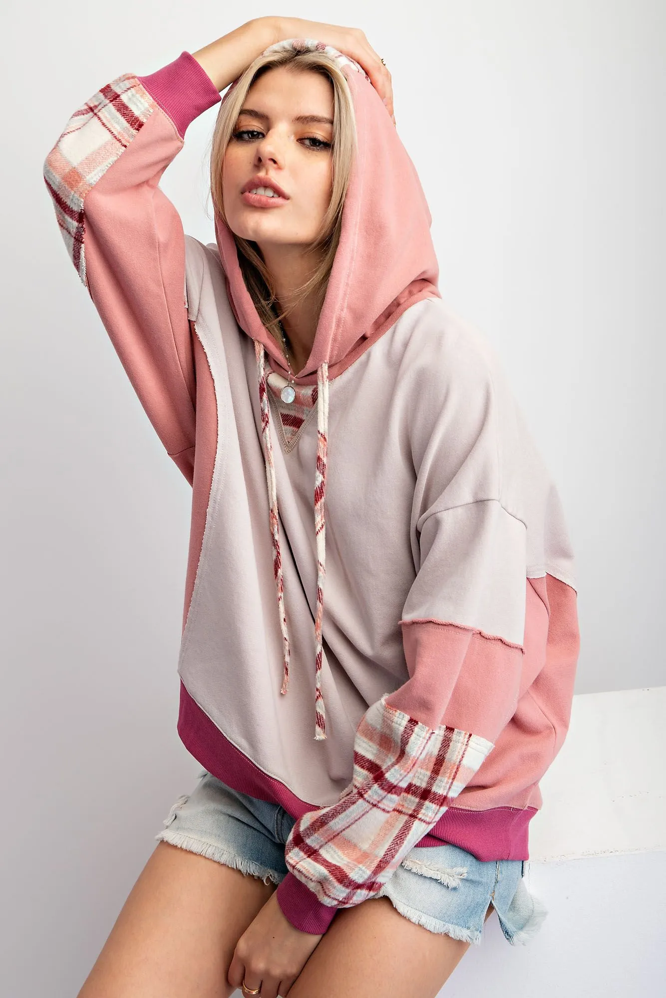 Harper Mix Print Hoodie - Rose