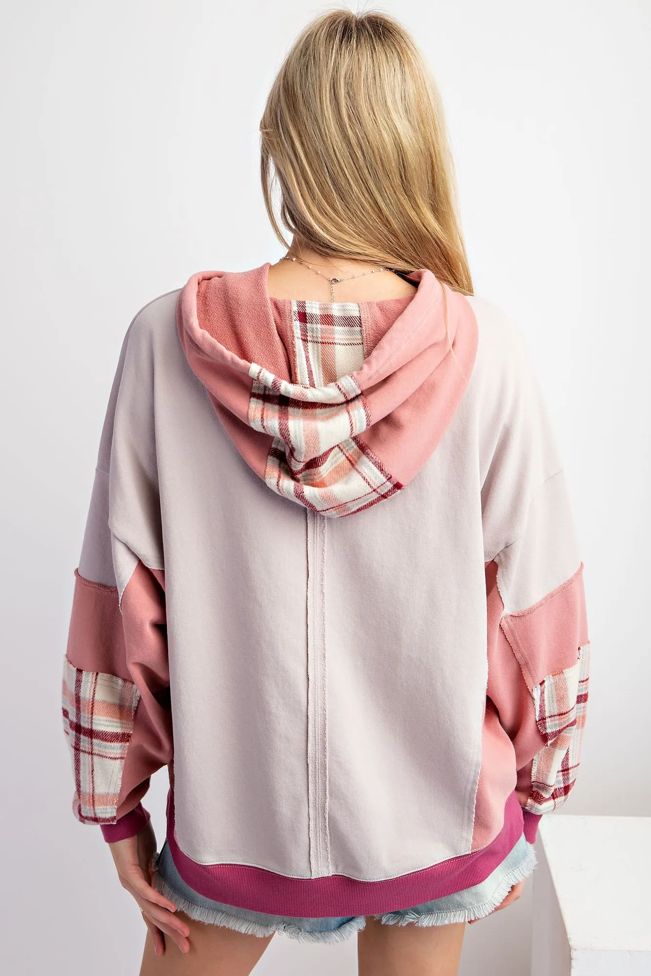 Harper Mix Print Hoodie - Rose