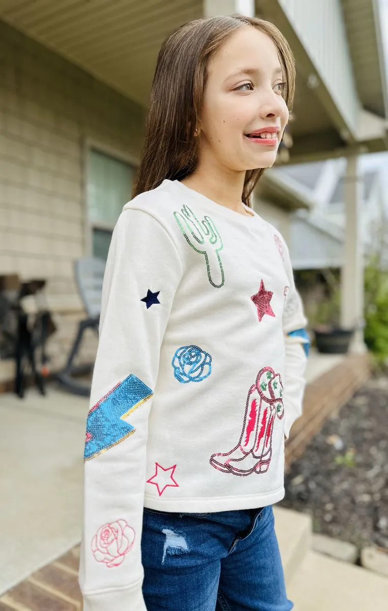 Howdy Sequins Embroidery Sweatshirt