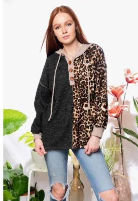 Leopard Contrast Hoodie - #5247-5252