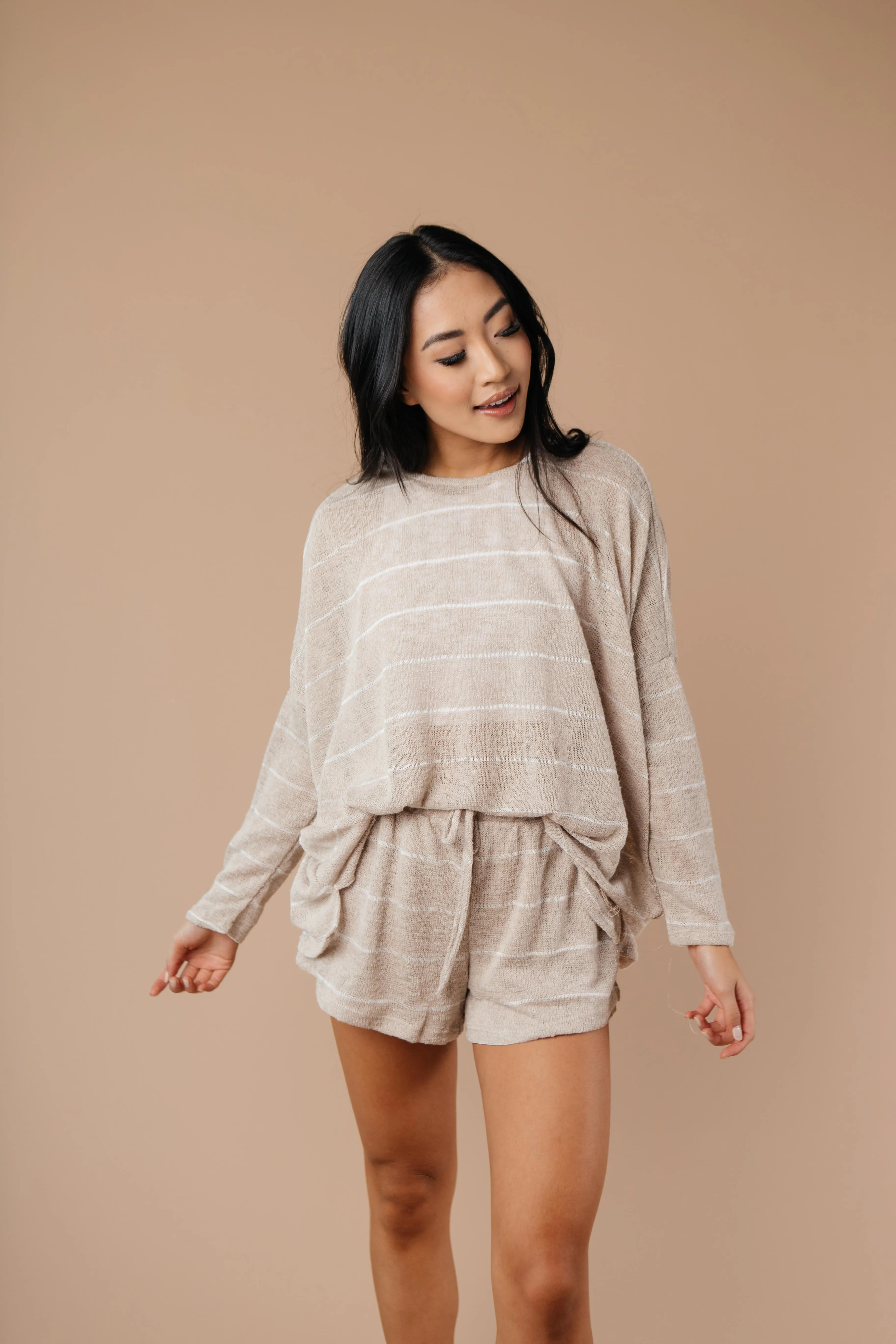 Lightweight Striped Pullover In Taupe - On Hand