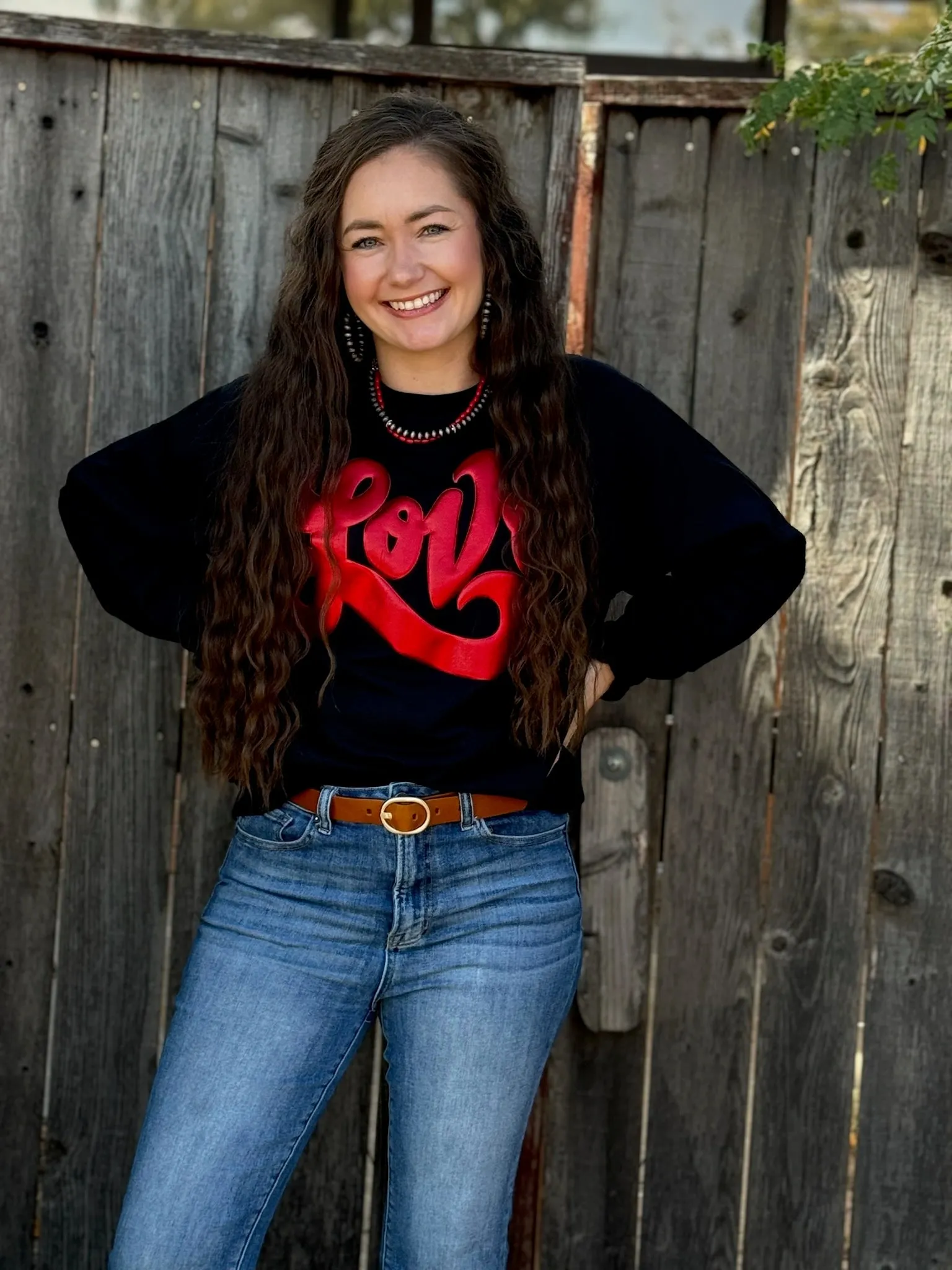 Love in Metallic Red Puff Sweatshirt