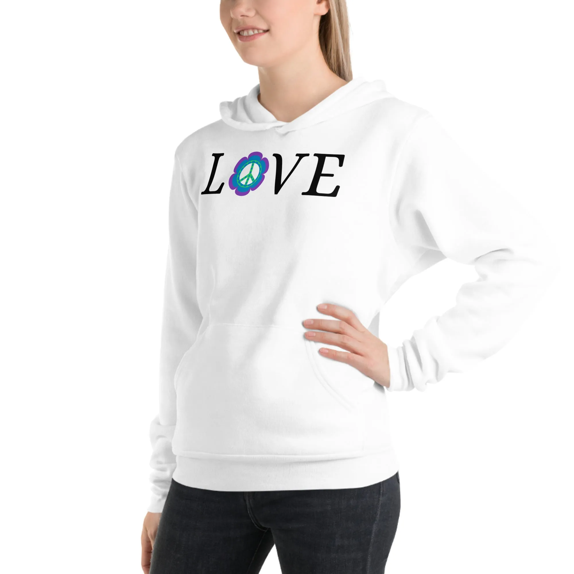 Love Peace Sign Purple Blue - Unisex hoodie, comfy, soft, pullover, cozy, fun