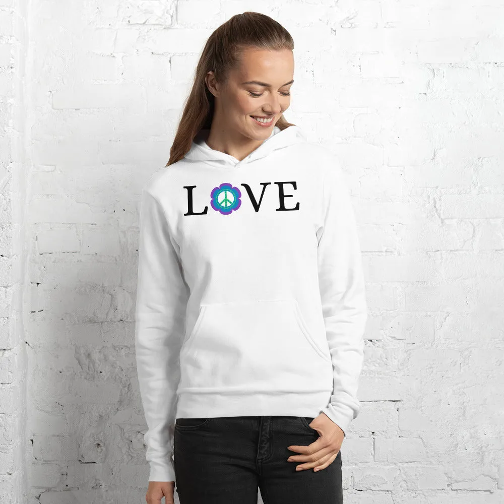 Love Peace Sign Purple Blue - Unisex hoodie, comfy, soft, pullover, cozy, fun