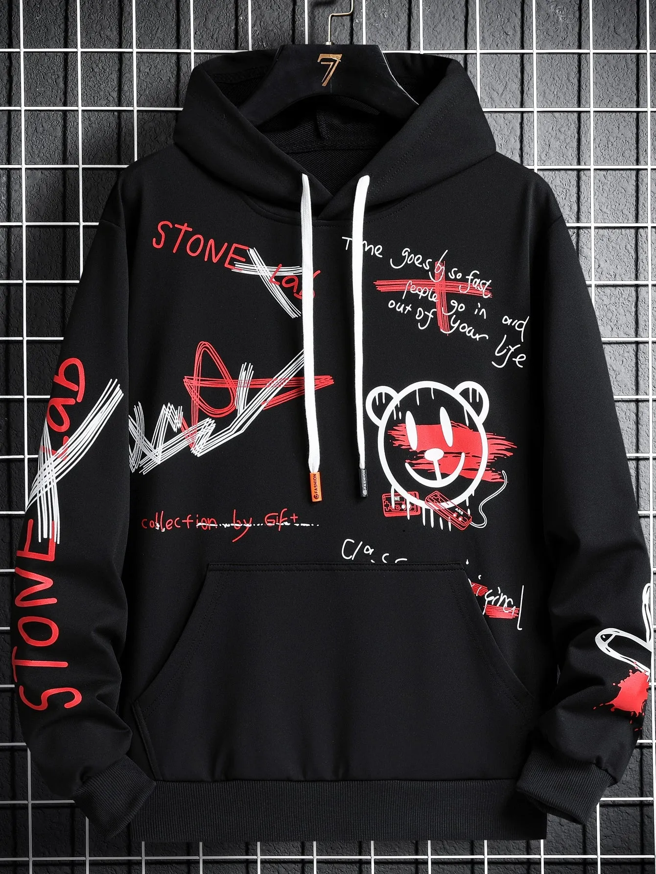 Manfinity EMRG Loose Fit Men's Cartoon & Slogan Pattern Drawstring Hooded Sweatshirt