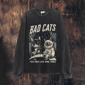 Mens Vintage Bad Cats Print Sweatshirt