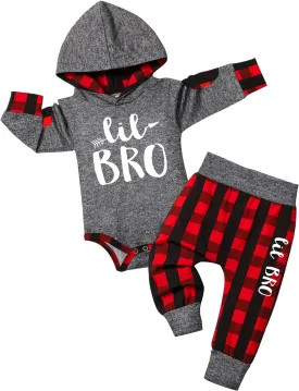 Newborn Baby Boy Clothes Plaid Letter Print Long Sleeve Hoodies   Long Pants 2PCS Fall Winter Outfits Set