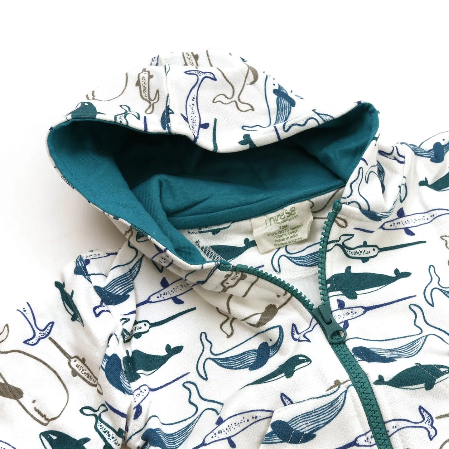 Organic Cotton Hooded Sweatshirt / Whales Jade