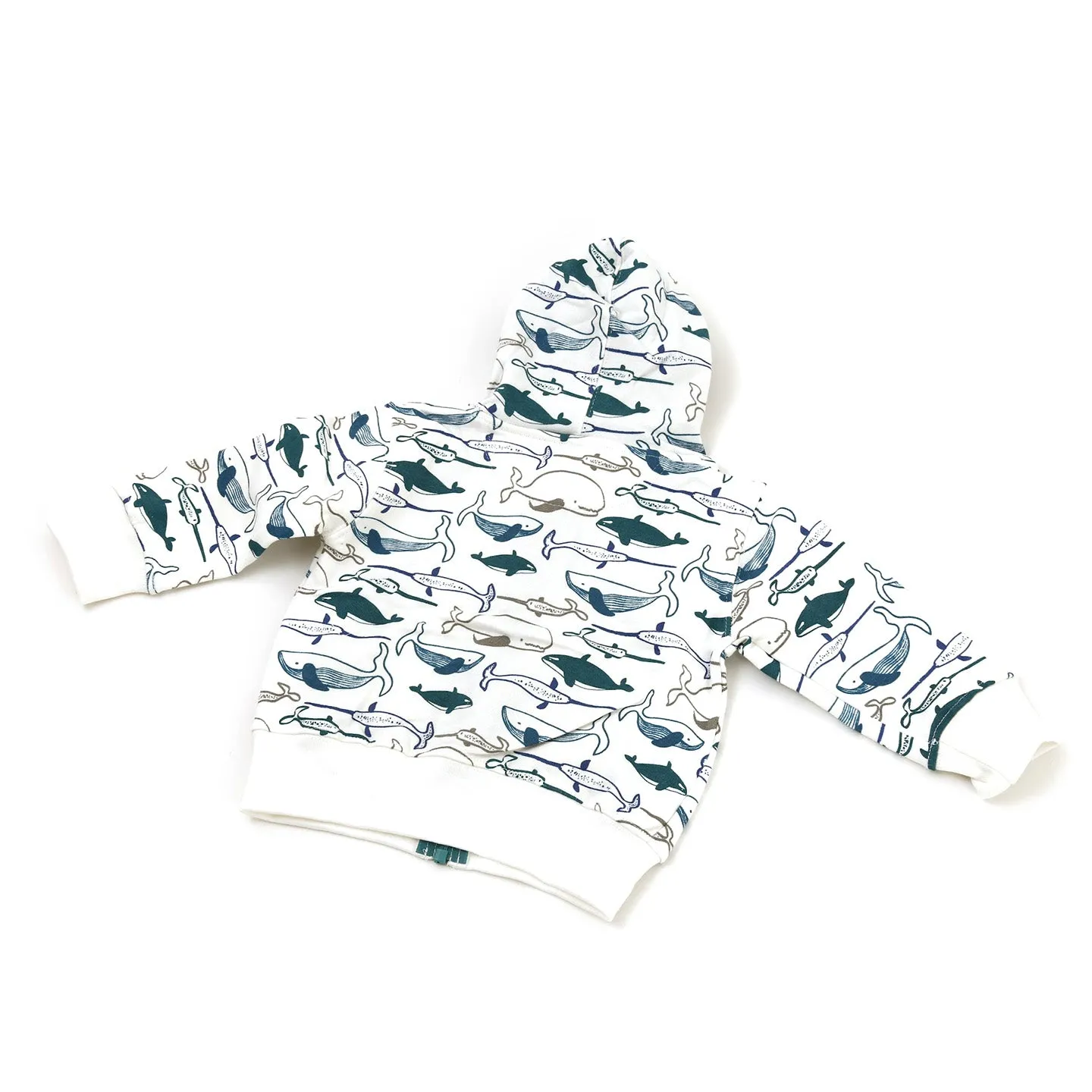 Organic Cotton Hooded Sweatshirt / Whales Jade