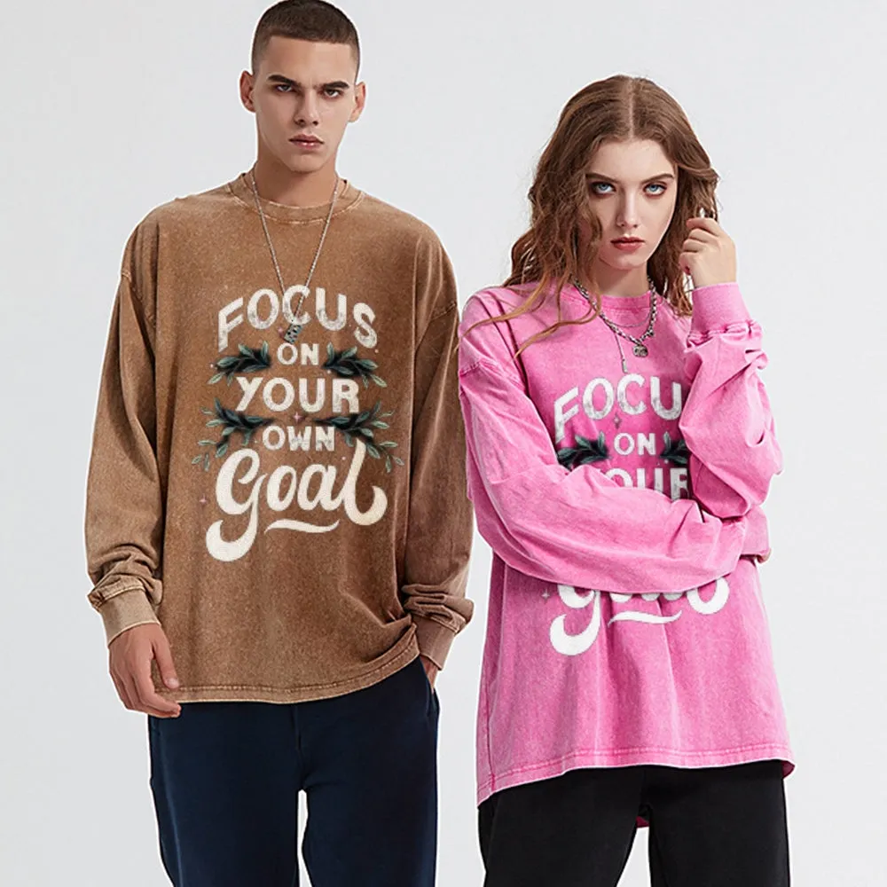 Oversized Vintage Washed Focus On Your Goal Graphic Sweatshirt