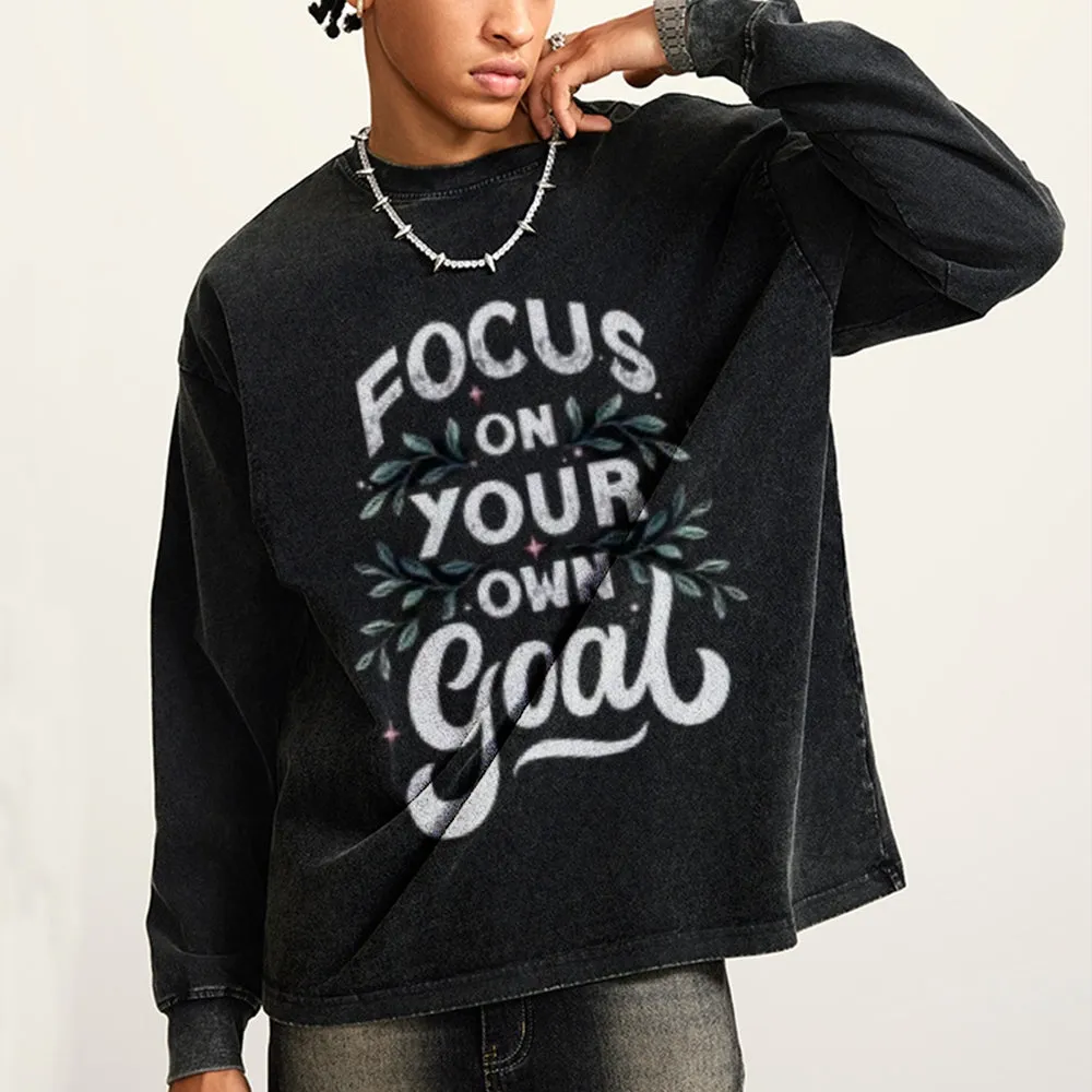 Oversized Vintage Washed Focus On Your Goal Graphic Sweatshirt