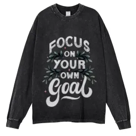 Oversized Vintage Washed Focus On Your Goal Graphic Sweatshirt